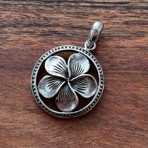 Oxidized Sterling Silver Flower Pendant